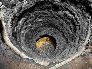 Looking down into the furnace.