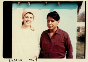 Marion with Cesar Chavez at Delano, 1969.